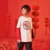 Tricou cu mâneci lungi și imprimeu cu logo-ul Anului Iepurelui, mărimi asiatice „Alb Negru Roșu”
