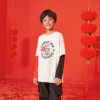 Tricou cu mâneci lungi și imprimeu cu logo-ul Anului Iepurelui, mărimi asiatice „Alb Negru Roșu”
