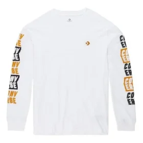 Tricou cu mâneci lungi și logo aplicat pentru bărbați, alb