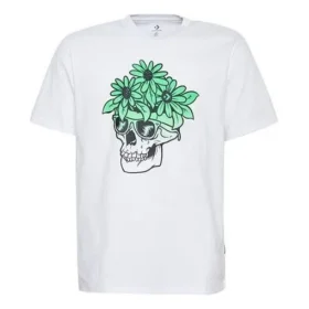 Tricou cu ochelari de soare și flori și craniu, mărimi asiatice „White”