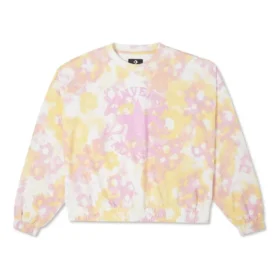 Tricou din bumbac cu guler rotund și imprimeu floral spălat, mărimi asiatice „Roz”