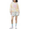 Tricou din bumbac cu guler rotund și imprimeu floral spălat, mărimi asiatice „Roz”