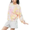 Tricou din bumbac cu guler rotund și imprimeu floral spălat, mărimi asiatice „Roz”