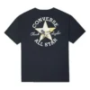 Tricou negru casual, cu guler rotund, mâneci scurte și imprimeu cu alfabet brodat