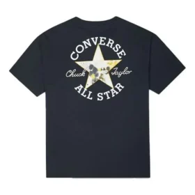 Tricou negru casual, cu guler rotund, mâneci scurte și imprimeu cu alfabet brodat