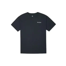 Tricou negru casual, cu guler rotund, mâneci scurte și imprimeu cu alfabet brodat
