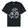 Tricou negru cu guler rotund și mâneci scurte Converse x Keith Haring Crossover cu imprimeu de desene animate pentru bărbați