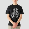Tricou negru cu guler rotund și mâneci scurte Converse x Keith Haring Crossover cu imprimeu de desene animate pentru bărbați