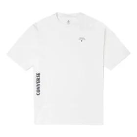 Tricou sport Converse pentru bărbați, cu imprimeu larg, guler rotund și mâneci scurte, alb