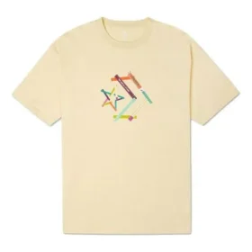 Tricou sport cu imprimeu, guler rotund și mâneci scurte, galben deschis