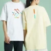 Tricou sport cu imprimeu, guler rotund și mâneci scurte, galben deschis