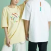 Tricou sport cu imprimeu, guler rotund și mâneci scurte, galben deschis