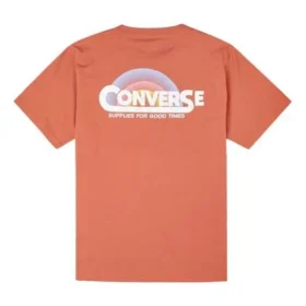 Tricou sport cu mânecă scurtă Converse pentru bărbați, cu imprimeu Rainbow Logo, din tricot, roșu