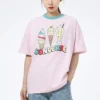Tricou sport cu mâneci scurte și imprimeu înghețată, roz