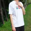 Tricou unisex cu mâneci scurte și aplicații Pics, alb